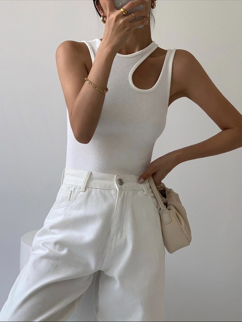 Commense White Cutout Ribbed Tank - Picture 4 of 5